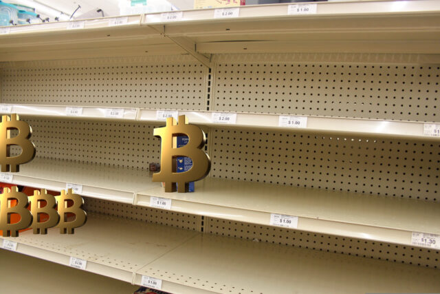Depicting empty shelves, symbolizing the risk of Bitcoin supply shock.