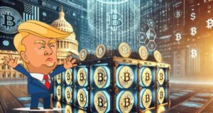 Bitcoin, Banks, and the Battle for Digital Dominance: U.S. Makes Bold Crypto Moves A futuristic digital vault with Bitcoin symbols inside, representing banks custodying crypto, alongside the U.S. Capitol building in the background, symbolizing government policy shifts. A subtle American flag overlay reinforces the national impact of the digital asset reserve.