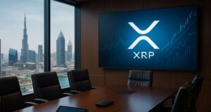 VivoPower Bets Big on XRP: $121M Treasury Move Signals Corporate Shift Photo-realistic image of a corporate boardroom with XRP logo on a digital screen, symbolizing VivoPower’s XRP treasury strategy and institutional crypto adoption.