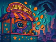 From Meme Chaos to Crypto Empire: Pump.fun Aims for $1B Raise with 420M Tokens and a $4B Vision A vibrant digital illustration of a futuristic crypto carnival booth labeled "Launchpad," where a smiling robot tosses glowing PUMP tokens marked "420.69" into the air. In the background, a storm cloud shaped like a legal gavel looms over a neon-lit Solana-style cityscape, symbolizing Pump.fun's $1B token launch amid legal scrutiny.