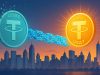 Tether’s USAT Stablecoin: U.S. Launch Signals New Era Backed by Billion-Dollar Profits Editorial illustration of a symbolic handover from Tether’s USDT to the new USAT stablecoin. A fading USDT coin dissolves on the left, while a glowing USAT coin emerges on the right, connected by a blockchain bridge. The background shows a modern U.S. city skyline, representing Tether’s shift to the regulated American market.