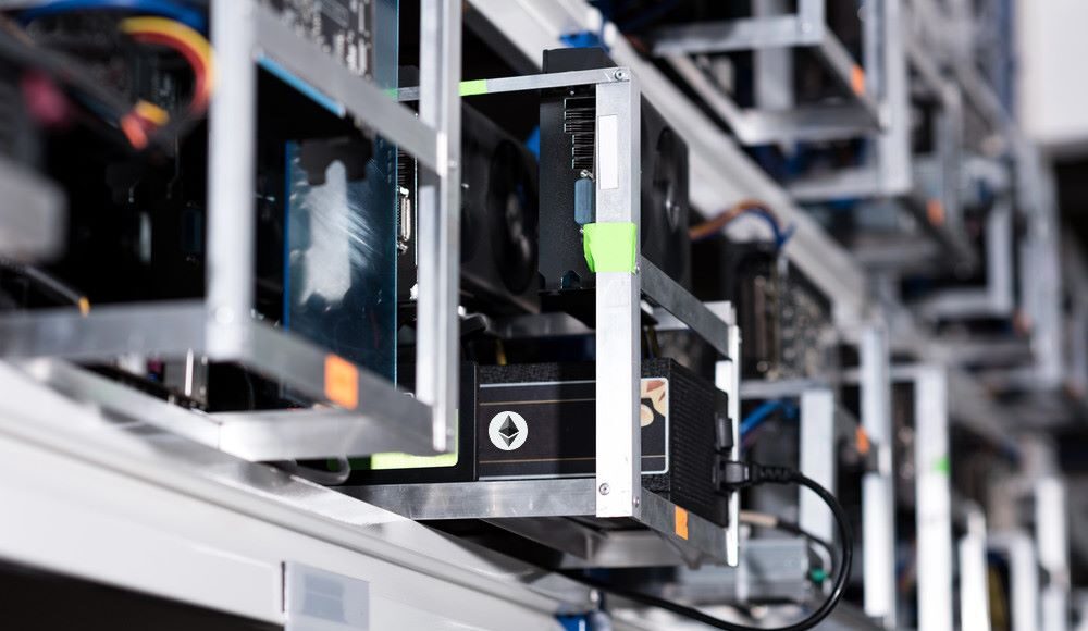 Ethereum-Fusaka-Upgrade Close-up of Ethereum mining and validation hardware, preparing for the Fusaka hard fork and upcoming mainnet upgrade focused on Layer-2 scalability.