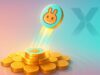 CakePad Goes Live: CAKE Jumps as PancakeSwap Expands Early-Access Launches Futuristic illustration of the PancakeSwap CakePad launch showing a CAKE token lifting from a golden digital launchpad with pastel pink, turquoise, and gold tones, symbolizing market growth after the X account hack.