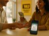 Western Union USDPT Stablecoin Turns Wallets Into Cash Payout Rails Editorial photo of a person receiving cash from a Western Union agent while a smartphone displays a USDPT stablecoin transfer, bridging digital money and real-world payments.