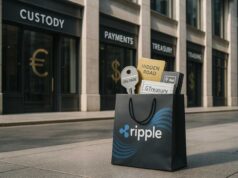Ripple Palisade Acquisition Locks In Full-Stack Institutional Custody and Payments Ripple’s $4B Palisade acquisition visualized as a shopping spree. Ripple bag filled with symbols of custody, payments, and trading deals.