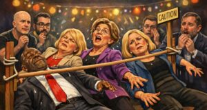 Why the US Crypto Market Structure Bill Keeps Slipping Satirical illustration of US lawmakers dancing limbo as crypto CEOs watch nervously, symbolizing stalled negotiations over crypto market structure legislation.