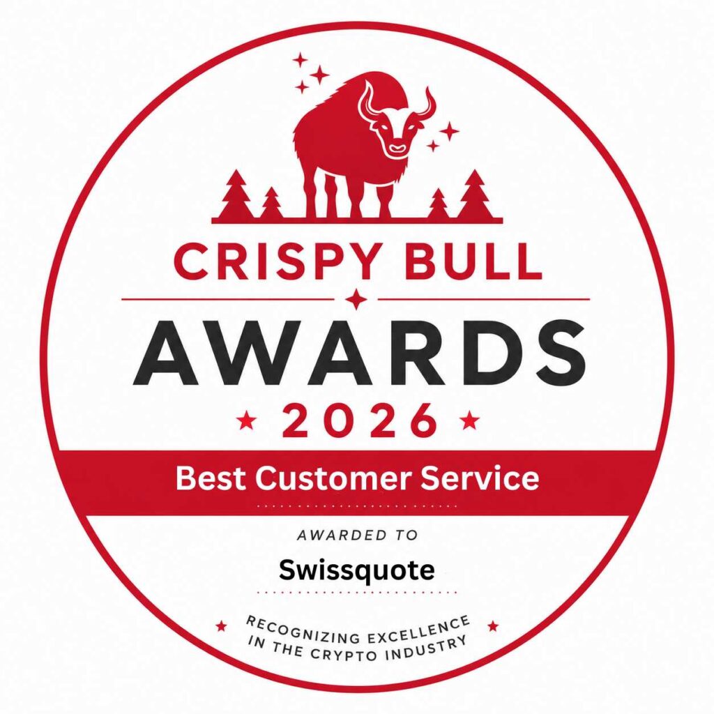 Best Customer Service award certificate presented by CrispyBull Awards 2026 to Swissquote