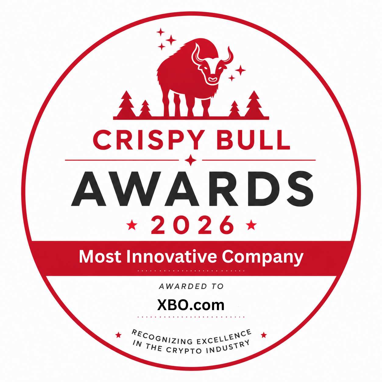 Most Innovative Company award certificate presented by CrispyBull Awards 2026 to XBO.com