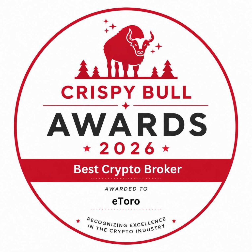 Best Crypto Broker award certificate presented by CrispyBull Awards 2026 to eToro